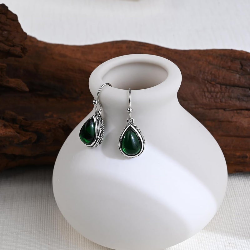 Teppdfann Store Vintage Teardrop Birthstone Dangle Earrings for Women Trendy, Gemstone Drop Earrings with Silver Hook Birthstone Jewelry for Christmas Gift - Image 5